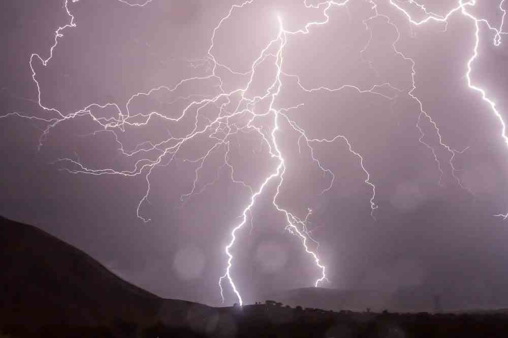 Lightning streaking across the sky 