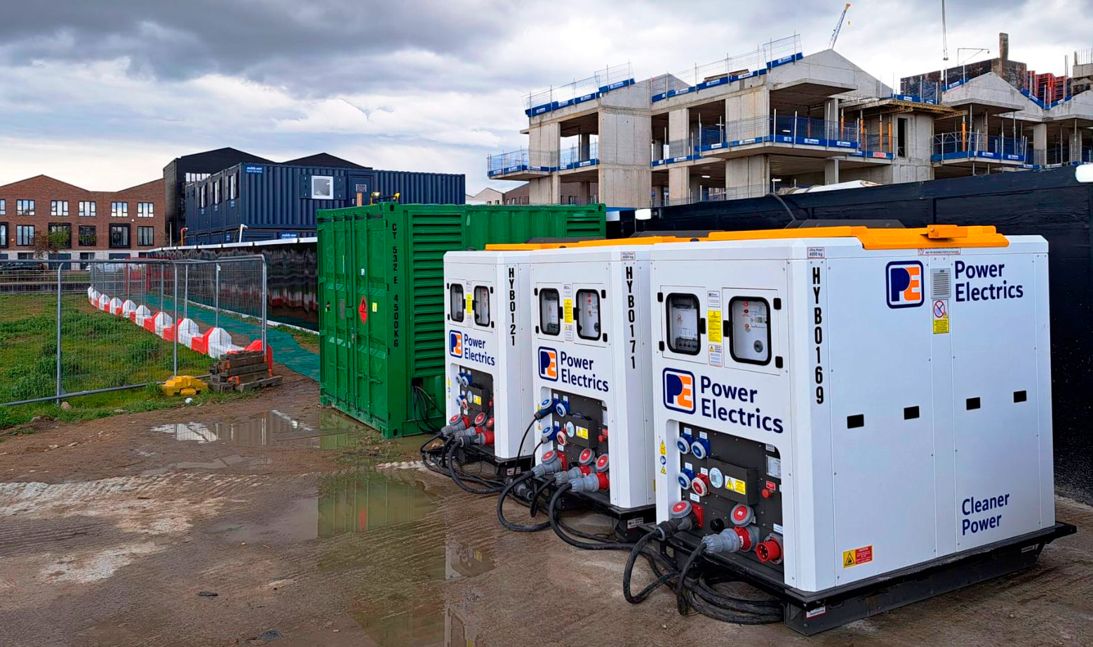 Three Power Electrics BES Units on a construction site.