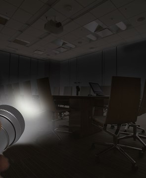 Touch shining light into dark office
