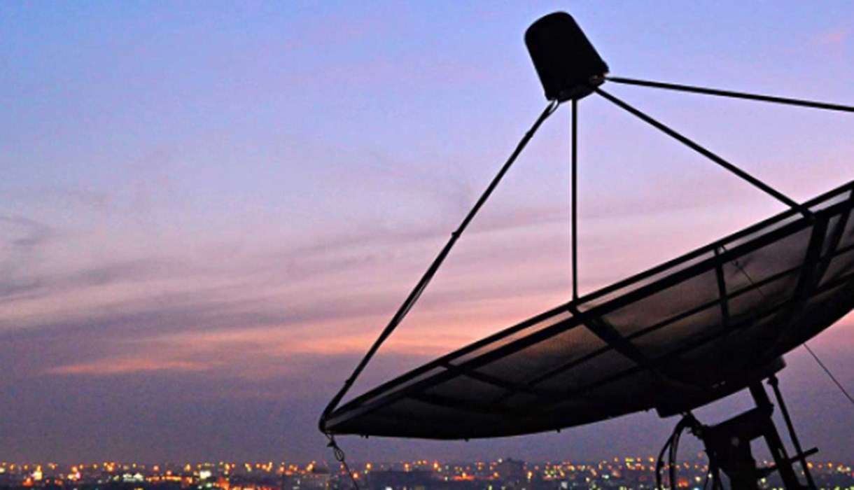Satellite dish overlooking the city