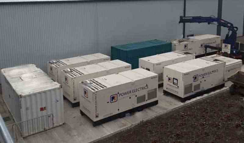 Birds eye view of Power Electrics generators lined up